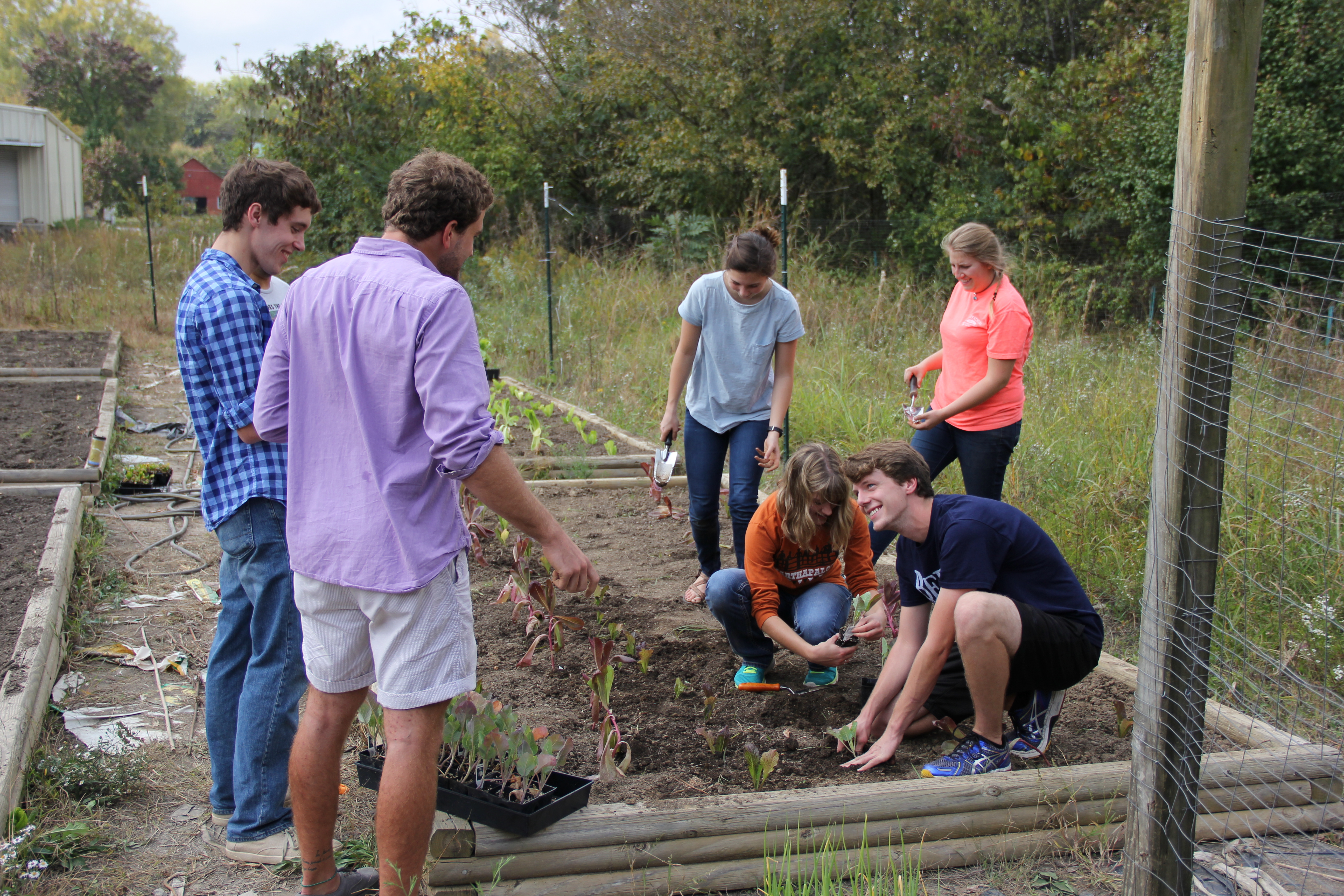 Anthropology and Environmental Studies students from Berry College working in the food pantry garden 