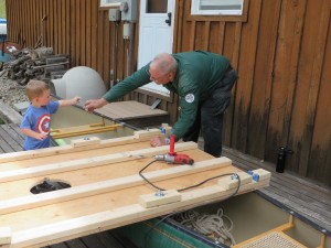 Gramps and grandson helping to build the coring platform.